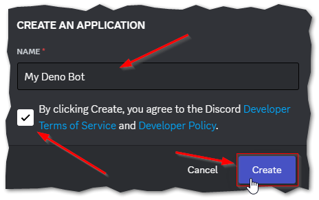An image showing the pop-up you get when creating a new application